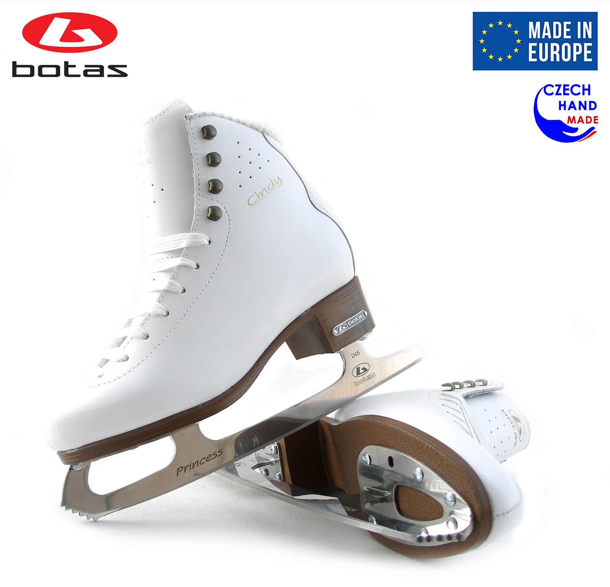 BOTAS - model: CINDY/Made in Europe (Czech Republic) / Figure Ice Skates for Women, Girls/Leather/Str. Cuff/White, Size: Adult 8