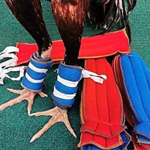 A.D.P. Rooster Booster Protection Fighting Rooster Gamefowl Protective Chicken Supplies Poultry Chickens Mitt Safety, Botas para GALLOS BREEDING, 2 Pairs Blue & Red Fabric Handmade Leg Protect Care