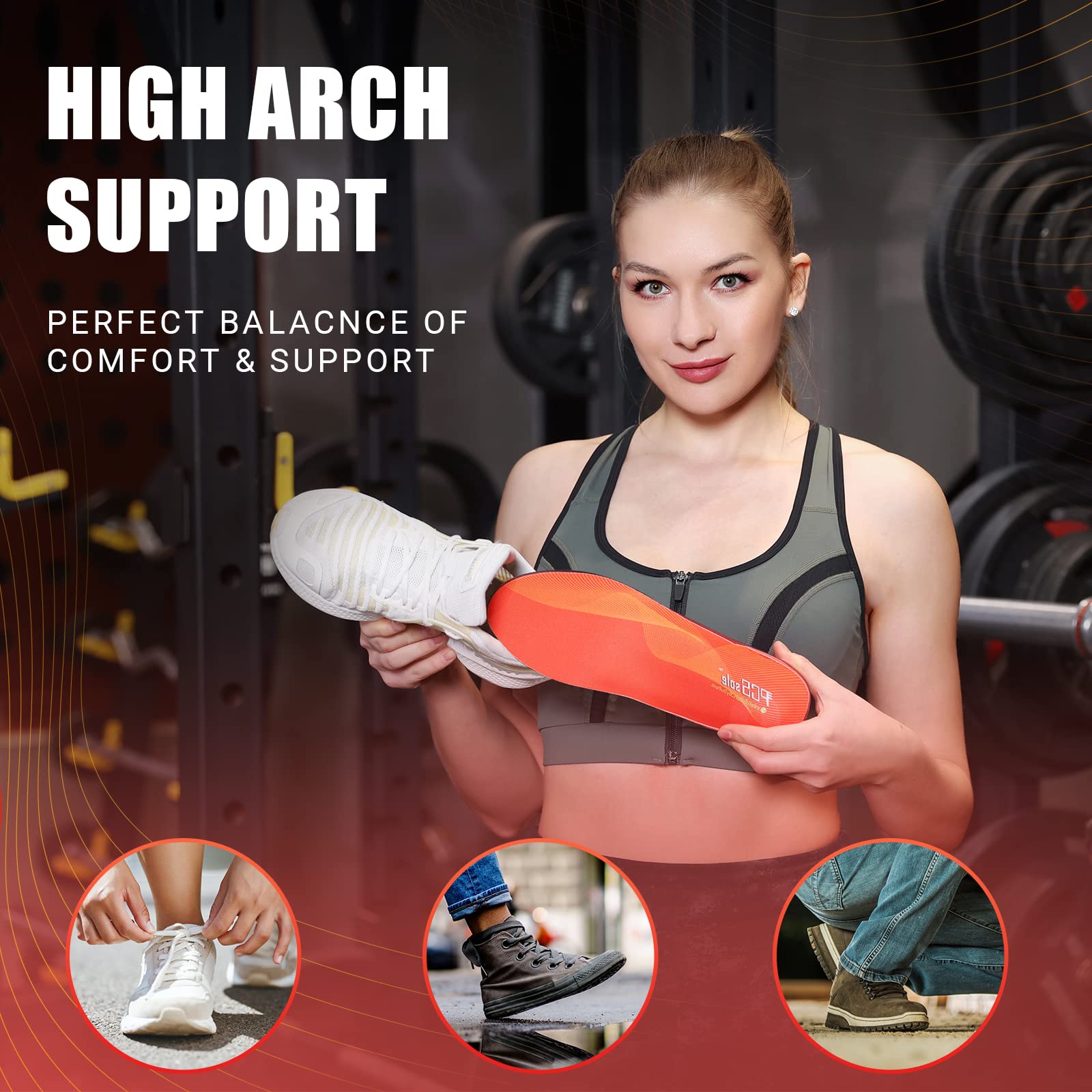 PCSsole Plantar Fasciitis High Arch Support Insoles Men Women - Orthotic Shoe Inserts for Arch Pain Relief - Boot Work Shoe Insole - Standing All Day Comfort