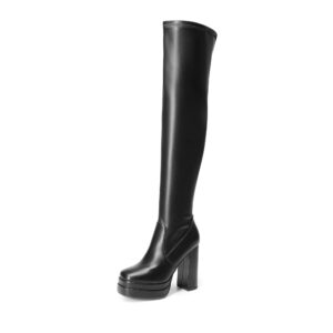 DREAM PAIRS Women's Sdob2305w Platform Over The Knee Thigh High Boots Chunky High Heels Square Toe Long Fall Y2K Gogo Boots, Black, Size 7.5