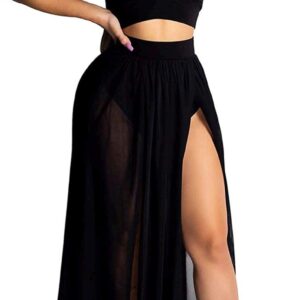 Rela Bota Women's Sexy Summer 2 Piece Maxi Chiffon Dress Crop Top Skirt Set Beachwear Black L