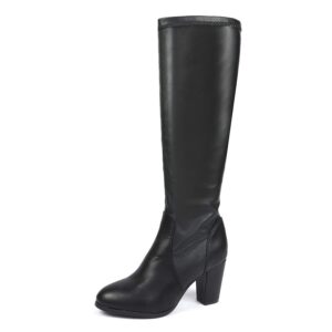 dream pairs women's midleg black pu chunky heel knee high boots size 8 m us