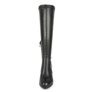 DREAM PAIRS Women's Midleg Black Pu Chunky Heel Knee High Boots Size 8 M US