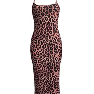 Rela Bota Women's Sexy Spaghetti Strap Sleevless Bodycon Midi Club Cocktail Dress Leopard Print XXL