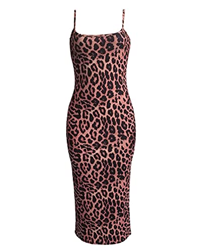 Rela Bota Women's Sexy Spaghetti Strap Sleevless Bodycon Midi Club Cocktail Dress Leopard Print XXL