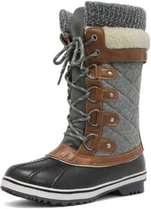 dream pairs women's monte_02 black grey mid calf waterproof winter snow boots size 8 m us