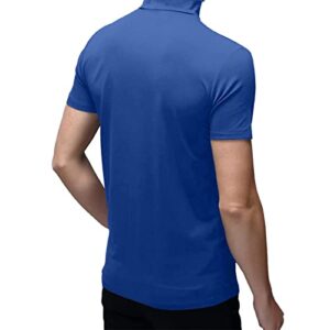 Men's T Shirt Short Sleeve Basic Mock Turtleneck Slim Fit Undershirt Pullover Thermal Solid Tops Bright Blue