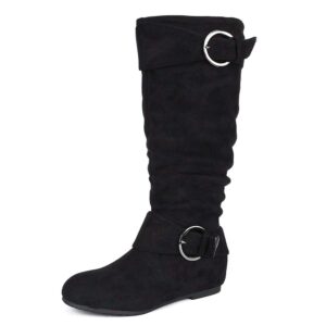 dream pairs women's wide calf knee high boots, fur-lined low hidden wedge boots, ura-w, black/suede, size 10