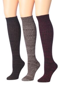 tipi toe women's 3 pairs ragg marled ribbed tonal harmony maroon grey interplay mid-calf high wool-blend boot socks 3-pairs, wk02-f-t1