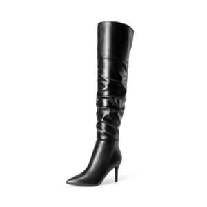 dream pairs women's sdob2301w high heels over the knee boots thigh high pointed toe stiletto long fall sexy boots, black pu, size 7