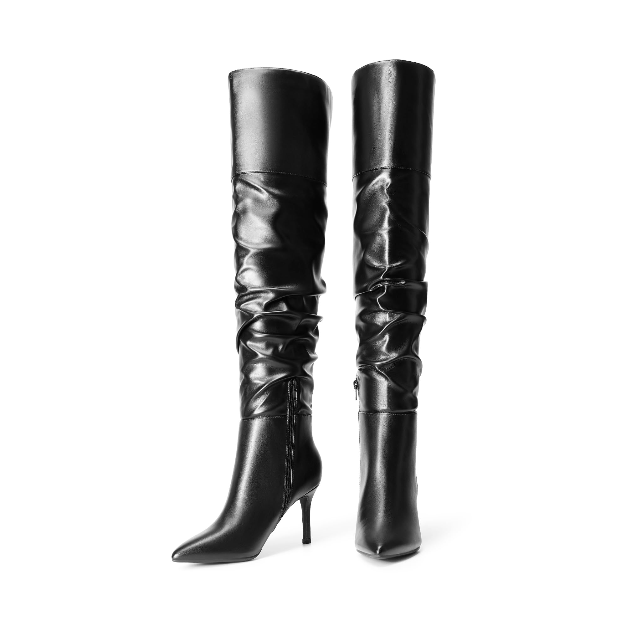 DREAM PAIRS Women's Sdob2301w High Heels Over The Knee Boots Thigh High Pointed Toe Stiletto Long Fall Sexy Boots, Black Pu, Size 7