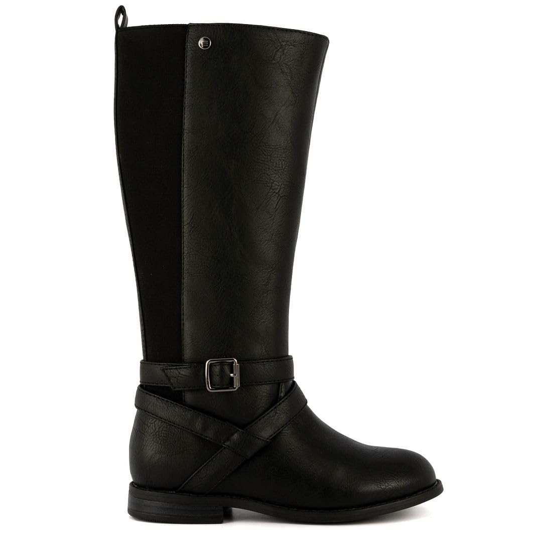 LONDON FOG Girls Brooke Knee High Fashion Boot Zip Up Boot With Fashion Buckle Black 5