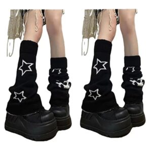 heyheyshine Y2k Star Skull Print Two Side Wear Knitted Leg Warmers Socks Punk Girls Japanese Kawaii Streetwear Leg Cover