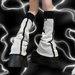 heyheyshine Y2k Star Skull Print Two Side Wear Knitted Leg Warmers Socks Punk Girls Japanese Kawaii Streetwear Leg Cover