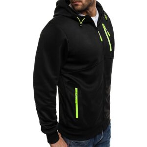 Rela Bota Mens Fashion Hoodie Full-Zip up Sports Jacket Long Sleeve Lightweight Slim Fit Fluorescent Pullover Black L