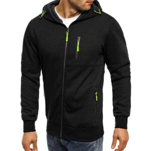 Rela Bota Mens Fashion Hoodie Full-Zip up Sports Jacket Long Sleeve Lightweight Slim Fit Fluorescent Pullover Black L