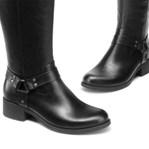 DREAM PAIRS Women's Knee-High Boots, Comfortable Pull On Side Zipper Buckle Riding Boots, Black, Size 10, Sdkb2312w