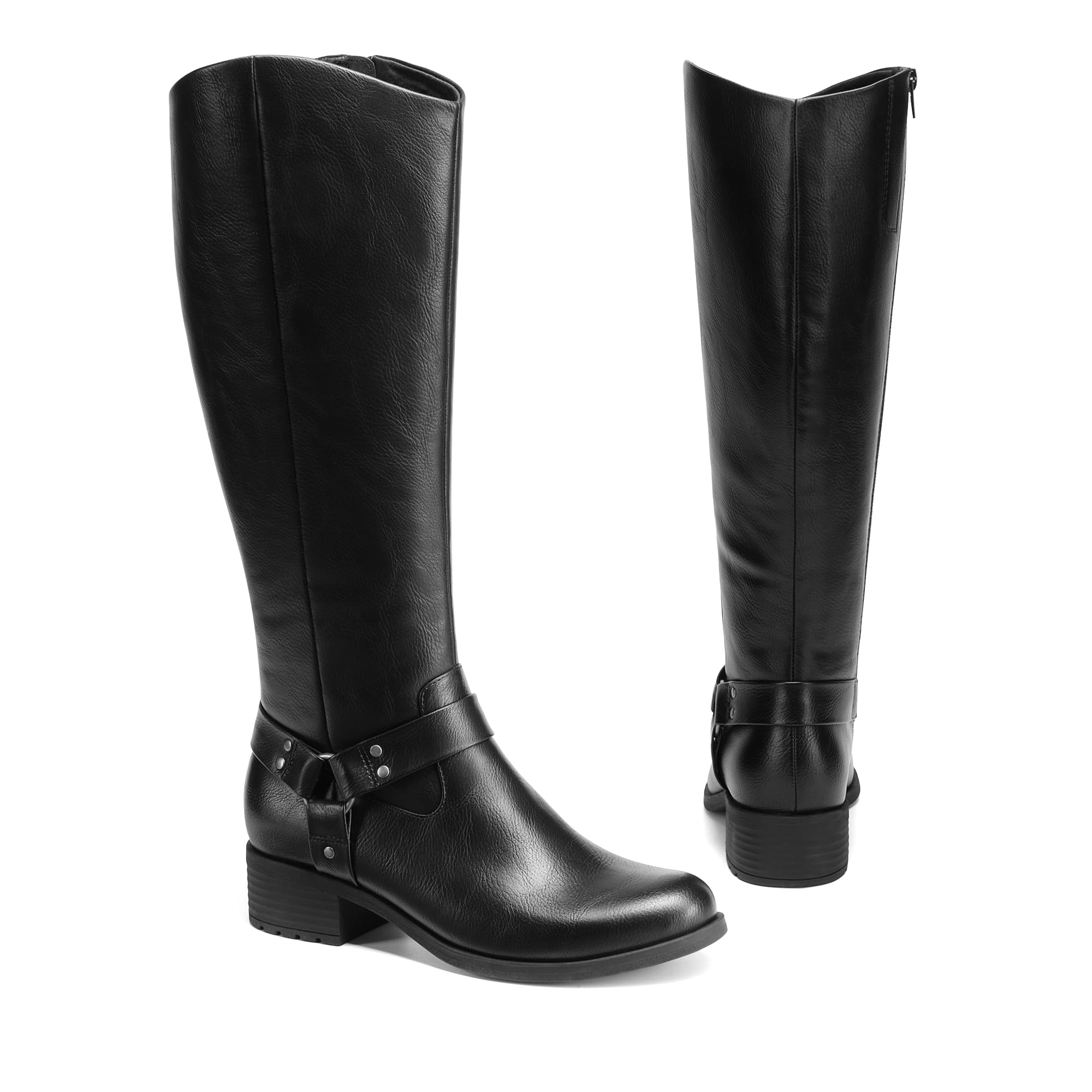 DREAM PAIRS Women's Knee-High Boots, Comfortable Pull On Side Zipper Buckle Riding Boots, Black, Size 10, Sdkb2312w