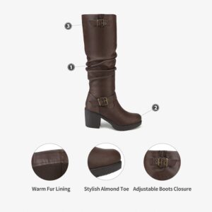 DREAM PAIRS Women's Brown Chunky Heel Knee High Boots Size 9 M US Chai-1