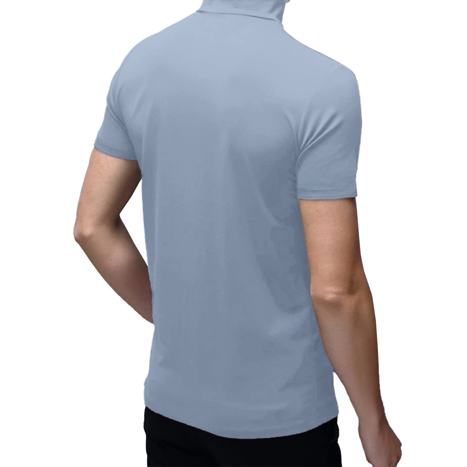 Men's T Shirt Short Sleeve Basic Mock Turtleneck Slim Fit Undershirt Pullover Thermal Solid Tops Dusty Blue