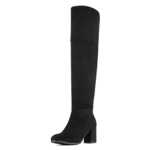 DREAM PAIRS Women's Stretch_High Black Thigh High Block Heel Over The Knee Boots Size 9 B(M) US