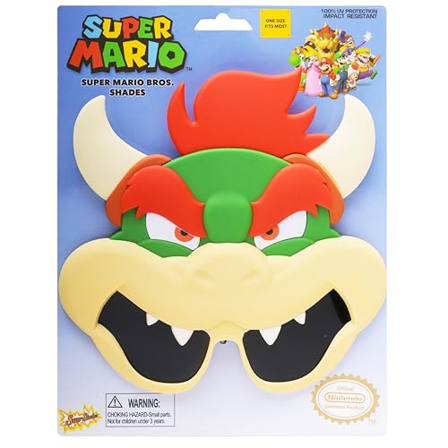 Sun-Staches Nintendo Bowser Sunglasses Costume Accessory UV 400 Lenses with Teeth and Signature Green Mask One Size Fits Most