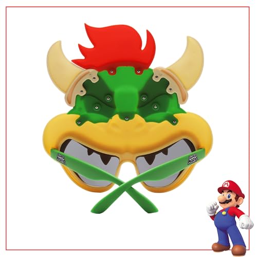 Sun-Staches Nintendo Bowser Sunglasses Costume Accessory UV 400 Lenses with Teeth and Signature Green Mask One Size Fits Most