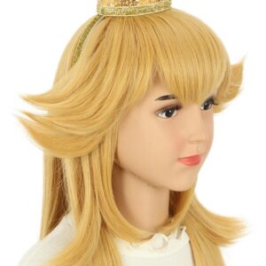 karlery Kids Girls Long Golden Princess Costume Wig with Crown Halloween Cosplay Party Wig