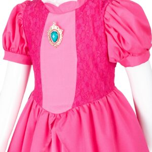 Pink Princess Dress for Girls, Kids Princess costume with Crown Gloves Wand Earrings 8-9 Years