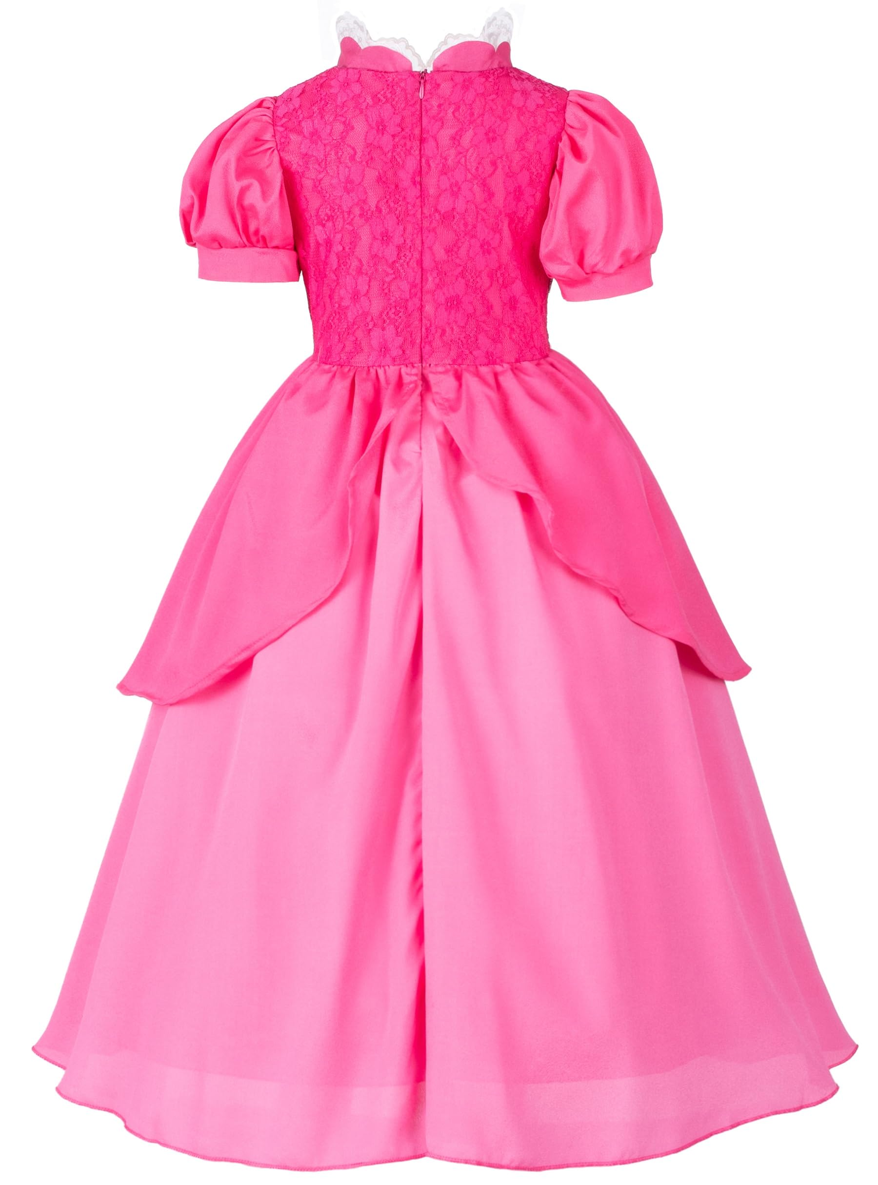 Pink Princess Dress for Girls, Kids Princess costume with Crown Gloves Wand Earrings 8-9 Years