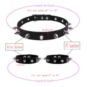 Tosmifairy Cute Leather Black Choker Studded Bracelets Cuffs Punk Goth Accessories Jewelry Set for Women Costume (Black J)