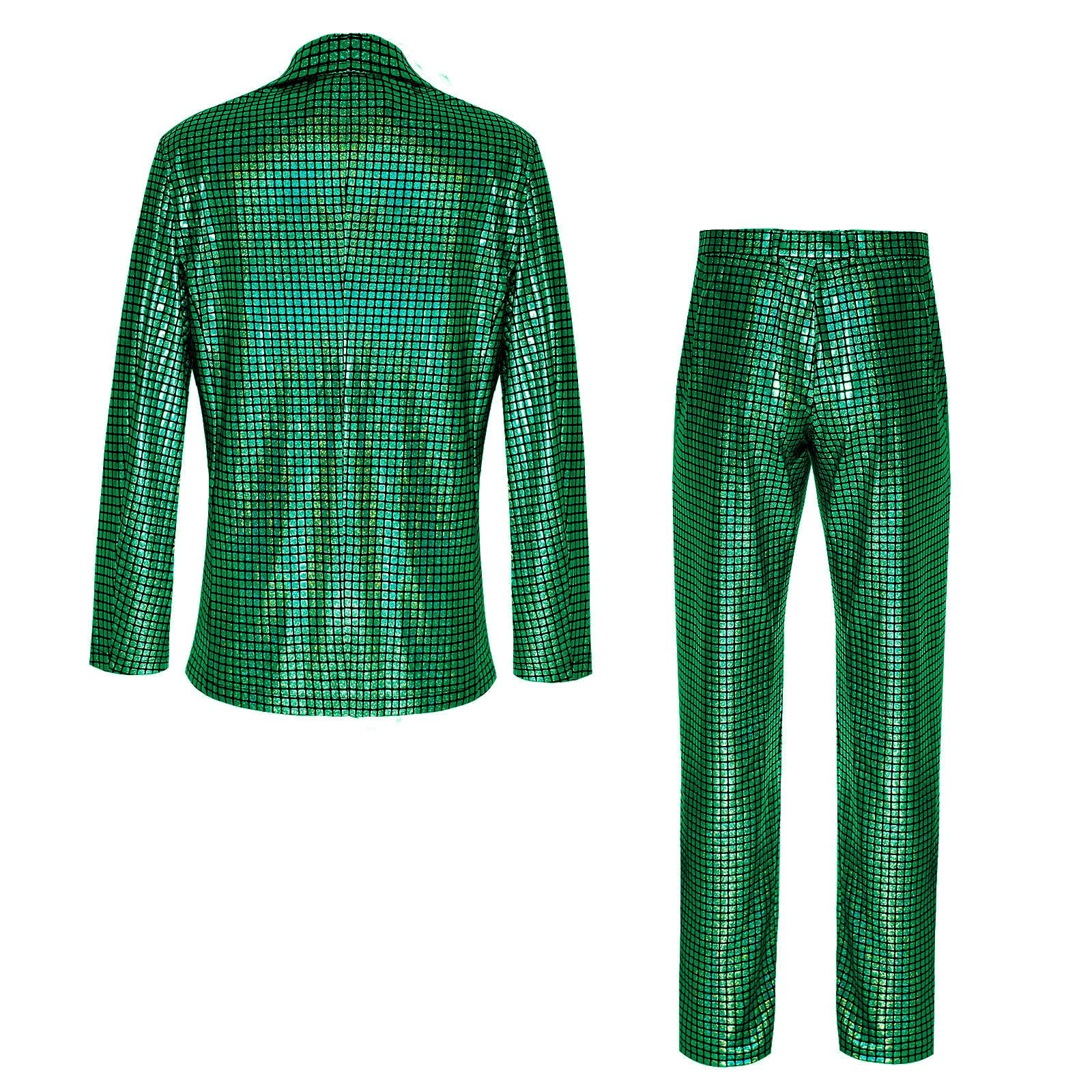 CARUHIF Men's 70s Disco Outfit Rainbow Suit Sequin Jacket and Pants Halloween Party Costume(Z2706GN,4XL)