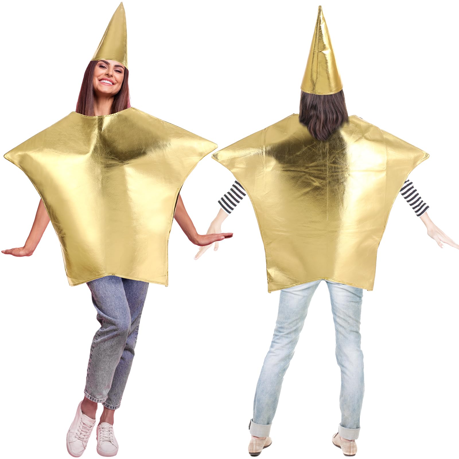 Jenaai Gold Star Costume for Adults Nativity Star Costum Costumes Religion Living Nativity Scene Outfits Women Star Shaped Cosplay Apparel with Hat Xmas Sunday Church Supply