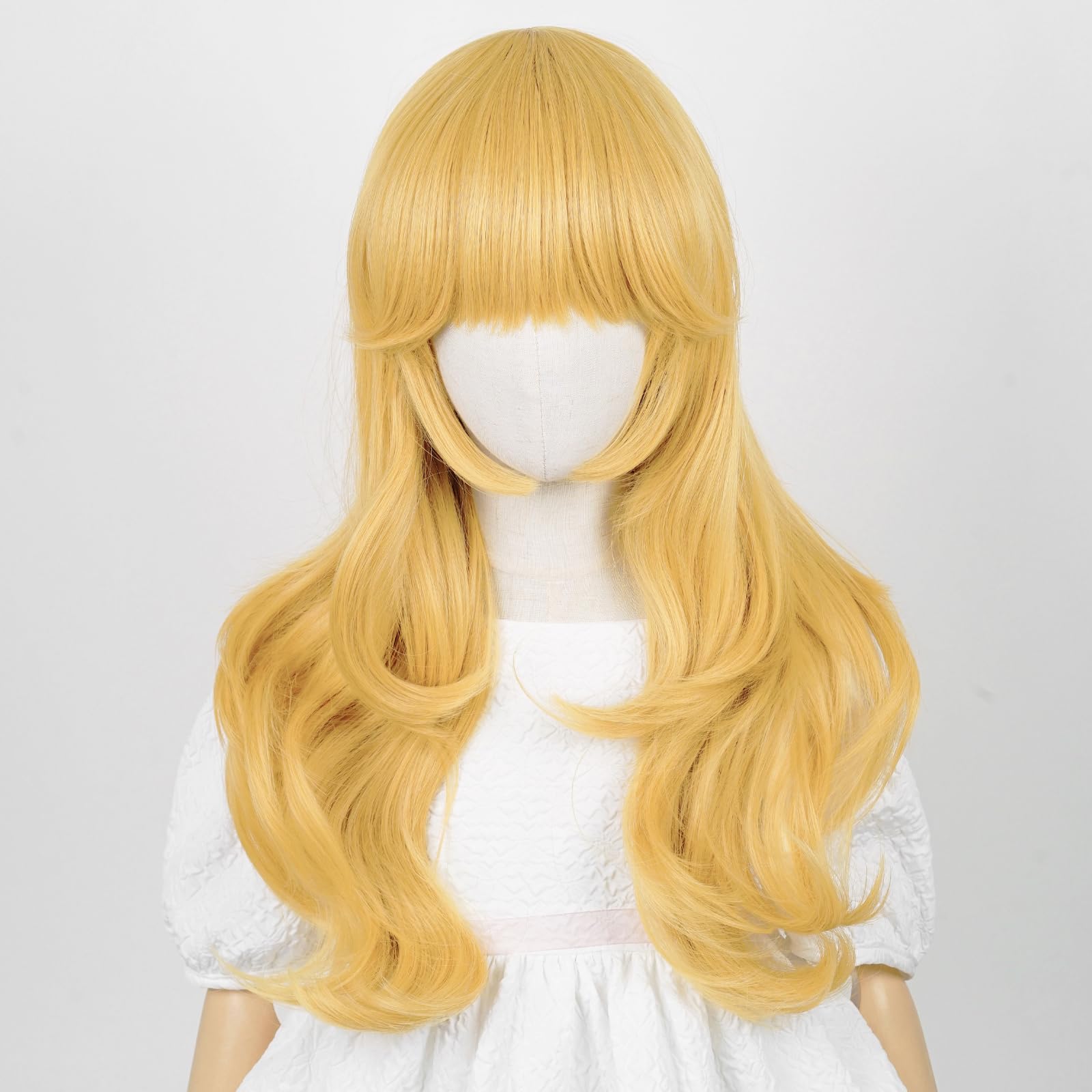 Aicos Golden Wavy Wig with Earrings and Crown, Blonde Long Curly Princess Cosplay Wig for Kids Halloween Costume