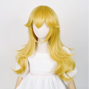 Aicos Golden Wavy Wig with Earrings and Crown, Blonde Long Curly Princess Cosplay Wig for Kids Halloween Costume