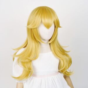 Aicos Golden Wavy Wig with Earrings and Crown, Blonde Long Curly Princess Cosplay Wig for Kids Halloween Costume