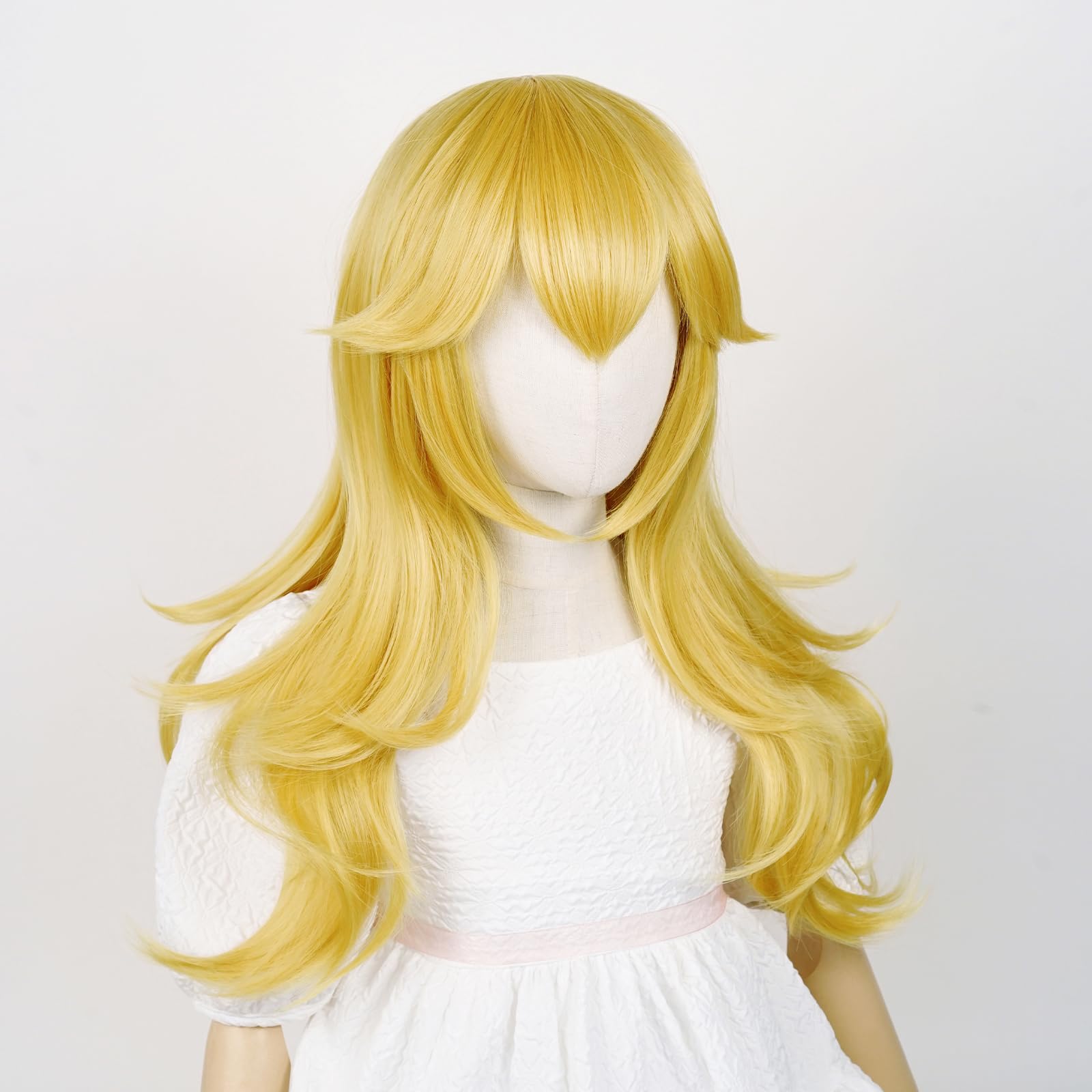 Aicos Golden Wavy Wig with Earrings and Crown, Blonde Long Curly Princess Cosplay Wig for Kids Halloween Costume