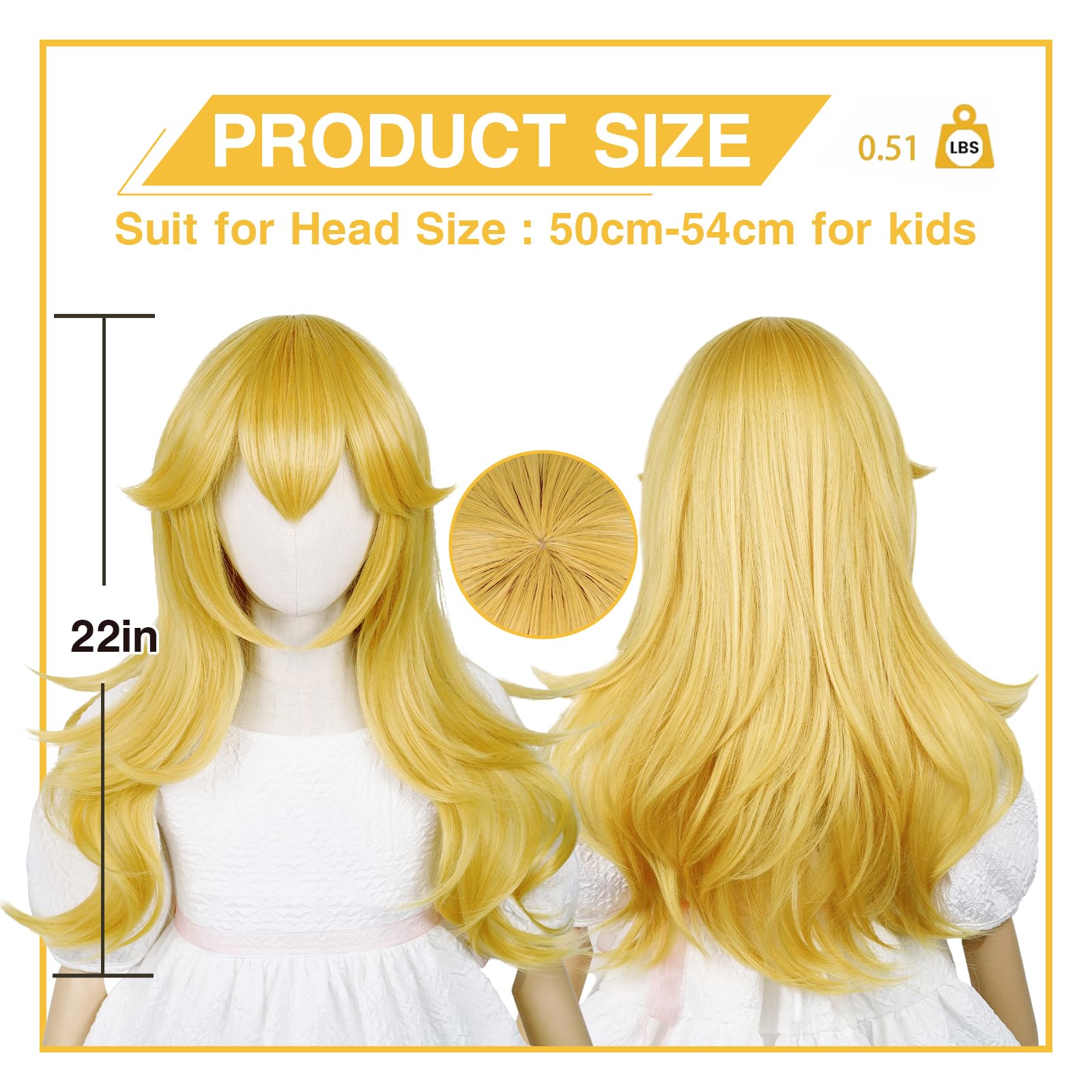 Aicos Golden Wavy Wig with Earrings and Crown, Blonde Long Curly Princess Cosplay Wig for Kids Halloween Costume