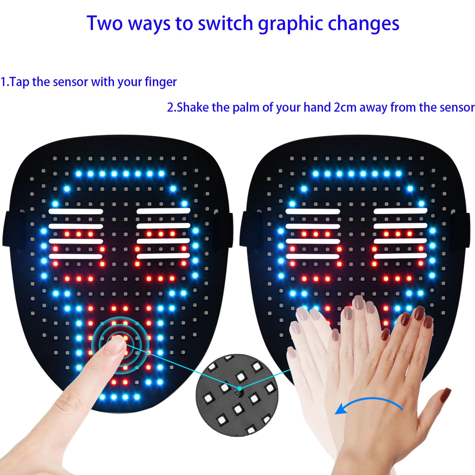 AMIMA LED Face Mask Gesture Sensing Transforming Men Women Kids LED Light Up Face Transforming Mask for Halloween Parties Masquerades (LED MASK 01)