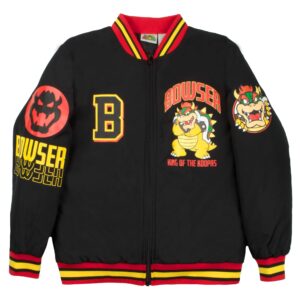 Nintendo Super Mario Bomber Jacket for Boys, Mario and Luigi Bomber Jacket (Bowser Black, Size 5/6)