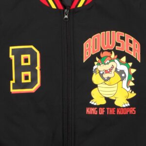 Nintendo Super Mario Bomber Jacket for Boys, Mario and Luigi Bomber Jacket (Bowser Black, Size 5/6)