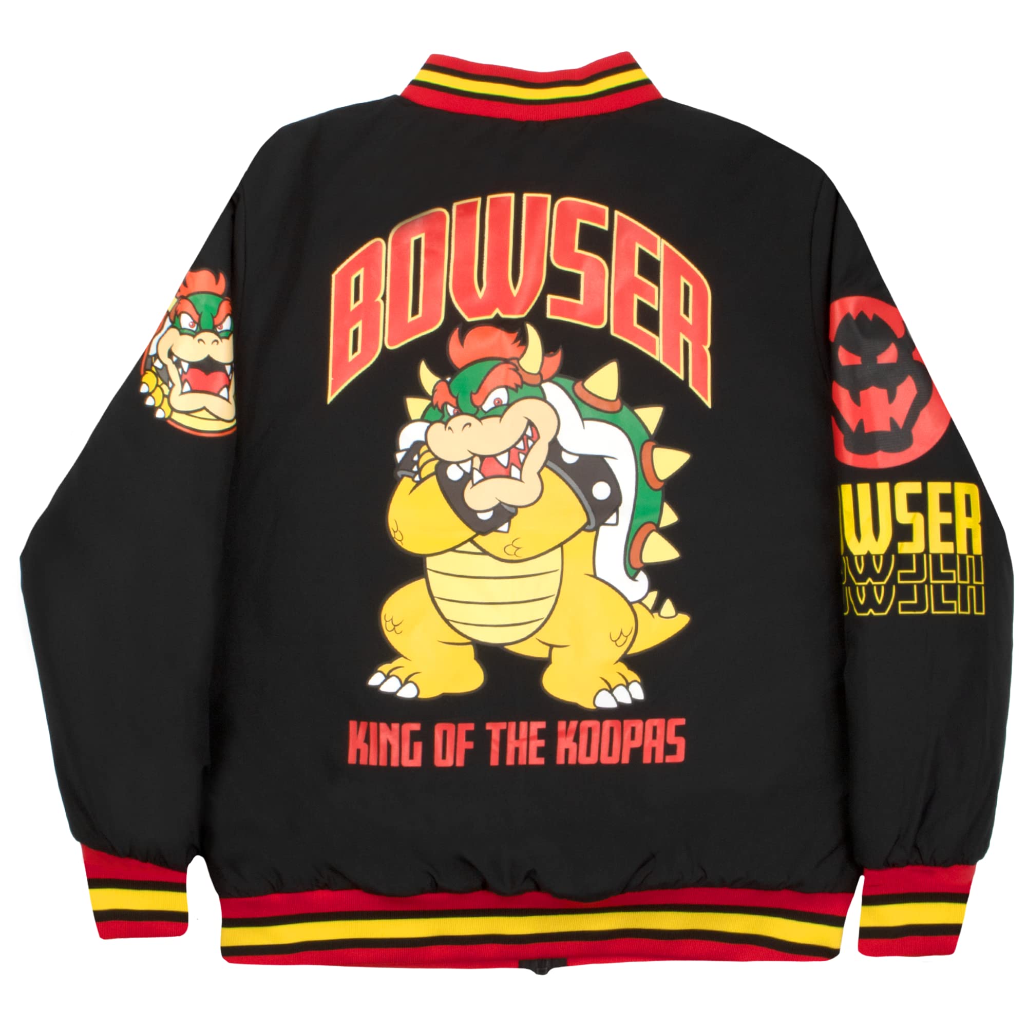 Nintendo Super Mario Bomber Jacket for Boys, Mario and Luigi Bomber Jacket (Bowser Black, Size 5/6)