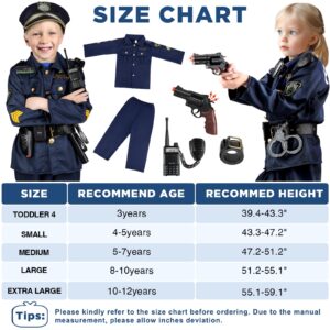 Tepsmigo Police Officer Costume for Kids, Police Costume for kids with Police Uniform, Recorder, shoulder police lights, Halloween Costume for Boys Girls, Role Play Kit for Boys Girls