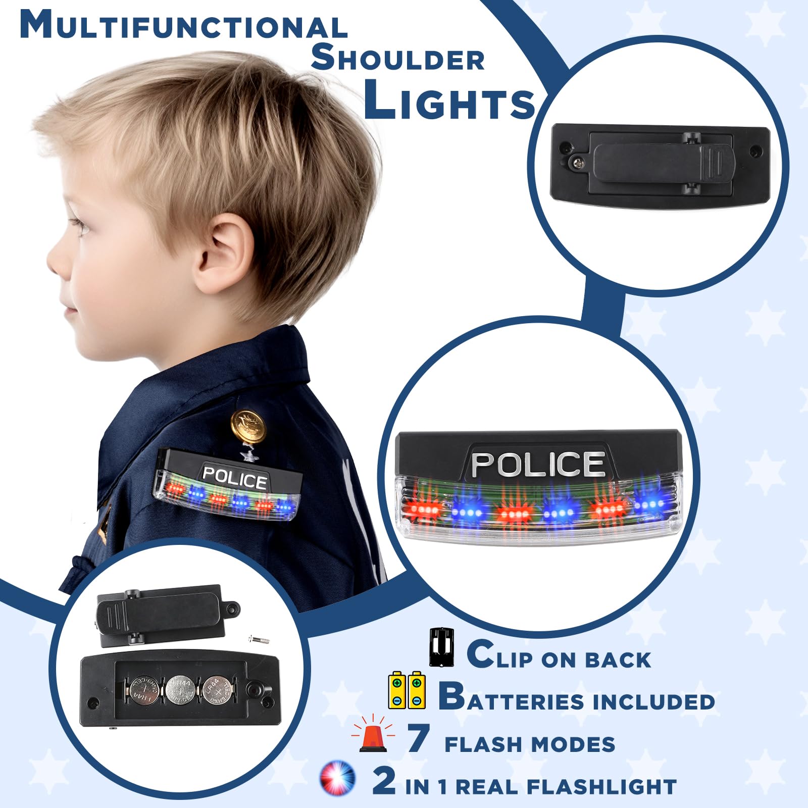 Tepsmigo Police Officer Costume for Kids, Police Costume for kids with Police Uniform, Recorder, shoulder police lights, Halloween Costume for Boys Girls, Role Play Kit for Boys Girls