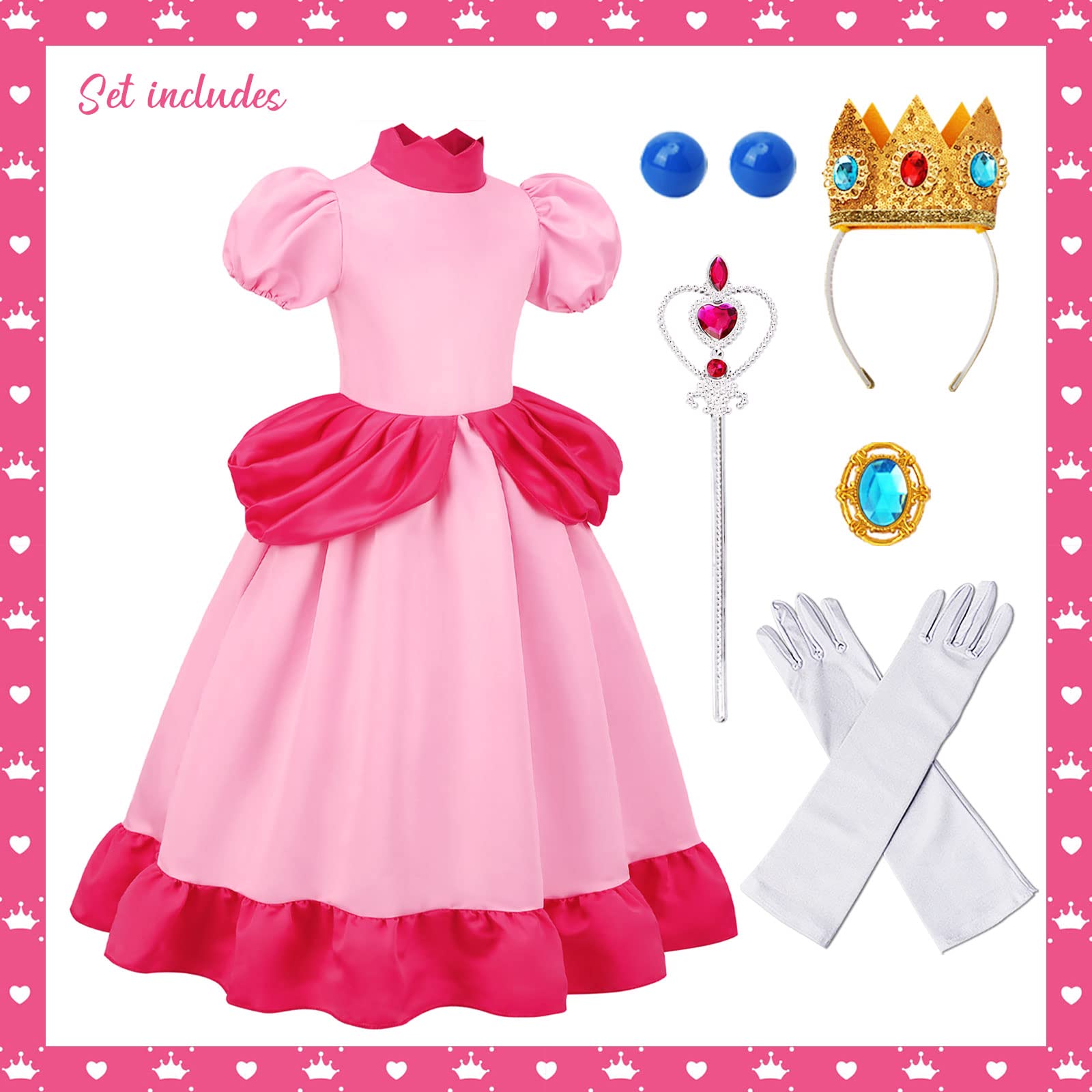 CONGRU Princess Costume Girls, Super Brothers Kids Princess Dress with Accessories Halloween Cosplay Dress Up (4-5Years)…