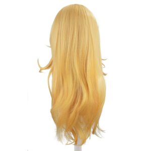 LALASAM Golden Princess Wig,3 Peice Set of Blonde Long Wavy Halloween Peach Cosplay Wig Costume Party Wigs with Crown,Wig Caps