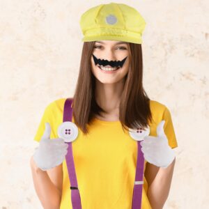 PIIDUOO Wario Costume Adult Halloween - Wario Yellow Hat Mustache Gloves Buttons Suspenders Accessories for Men & Women Cosplay