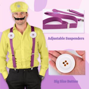 PIIDUOO Wario Costume Adult Halloween - Wario Yellow Hat Mustache Gloves Buttons Suspenders Accessories for Men & Women Cosplay