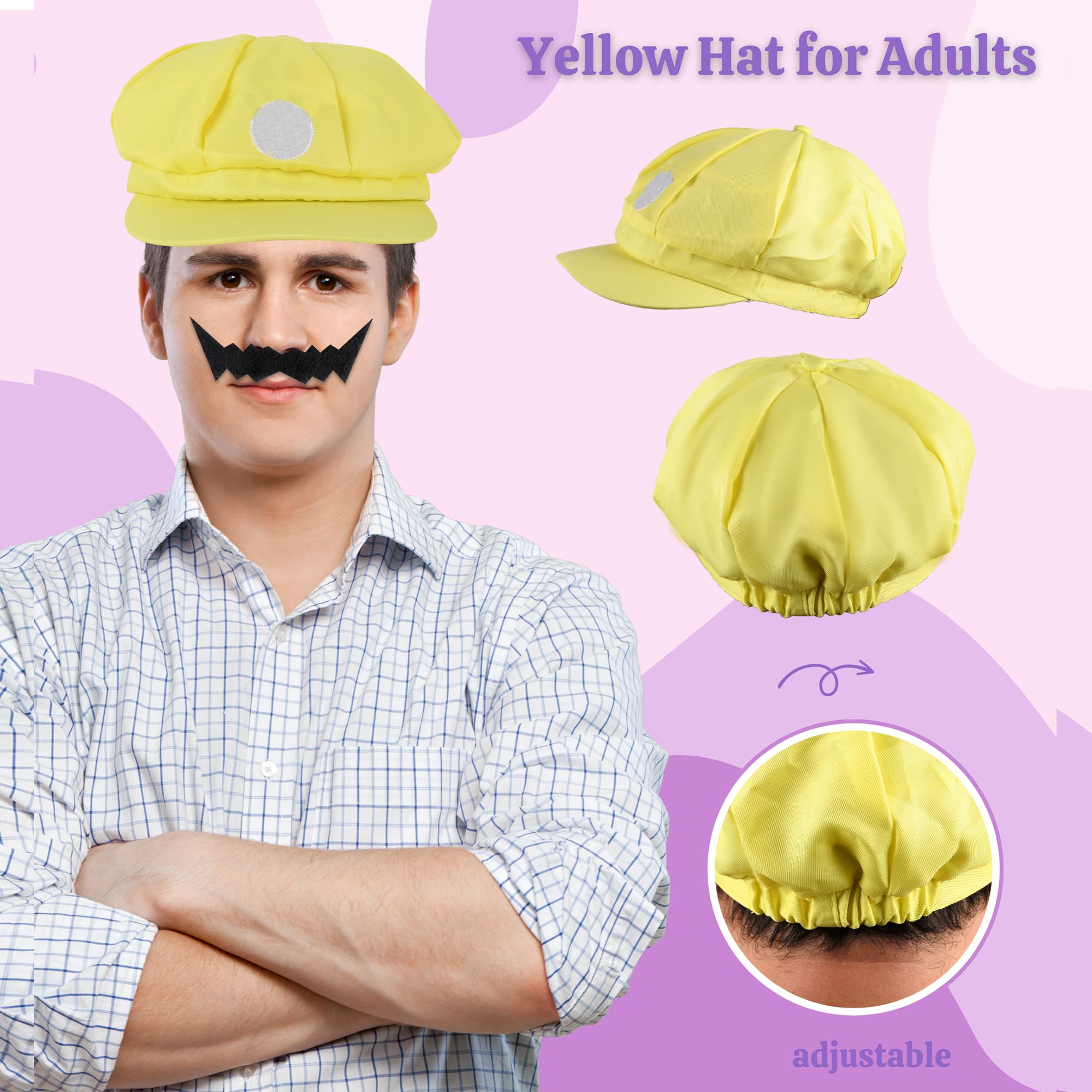 PIIDUOO Wario Costume Adult Halloween - Wario Yellow Hat Mustache Gloves Buttons Suspenders Accessories for Men & Women Cosplay