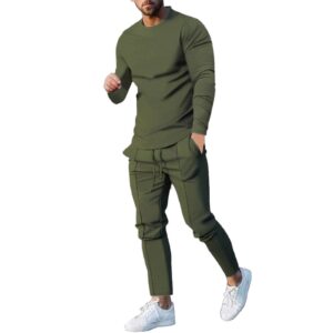 muscularfit track suits for men set men's tracksuit athletic casual 2 piece outfits long sleeve pullover shirts and pant set gym jogger sweatsuit set mens linen sets outfits 3 piece army green m